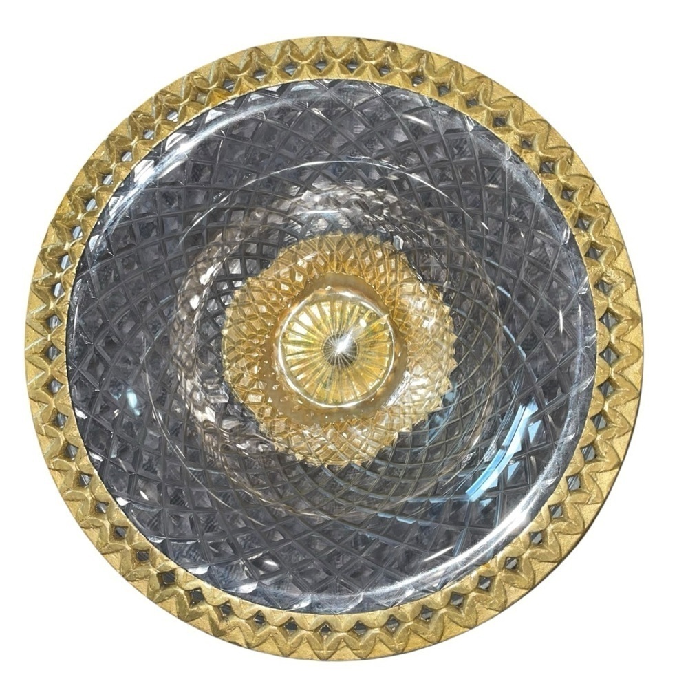 Vintage Brass & Cut Glass Pedestal Compote Bowl by Paradigm, India – 5.5” Tall - Picture 4 of 15